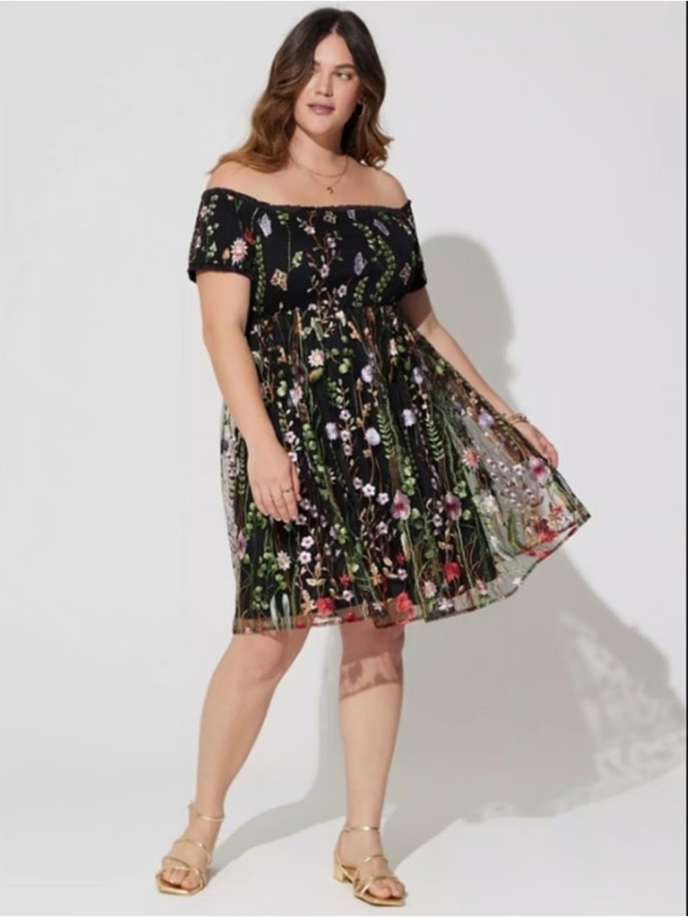 Women’s Black Floral Embroidered Sheer Dress - Picture 3 of 4